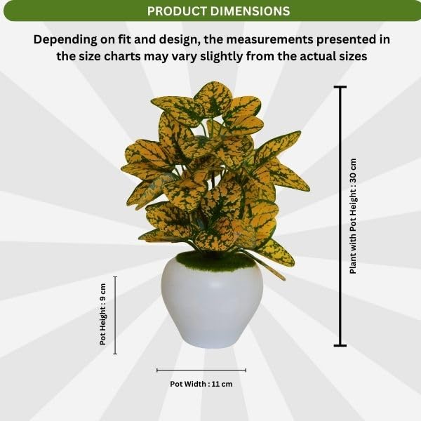 Image of fancymart Artificial Plant Leaves in Apple Pot (30 cm Height) | Small Potted Plant for Office Desk | Home Decor for Living Room | Cafe & Restaurant Table Decoration