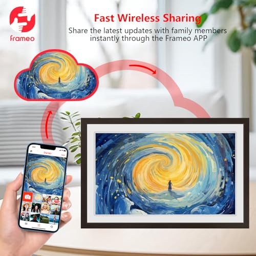 Image of FRAMEO Digital Picture Frame Touch Screen 32GB Storage WiFi Smart 21.5 inch Photo Frame, FHD IPS Auto-Rotate, Attach Wall mounting Bracket Share Photos or Videos Instantly via Frameo APP