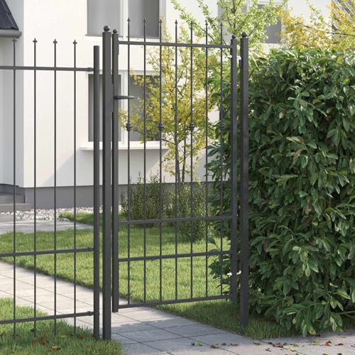 Teenpull Puerta de jardín Horst Metal 100 x 175 cm negro con revestimiento de polvo con cerradura y diseño antiescalada para patio, jardín, entrada, parcela y terraza