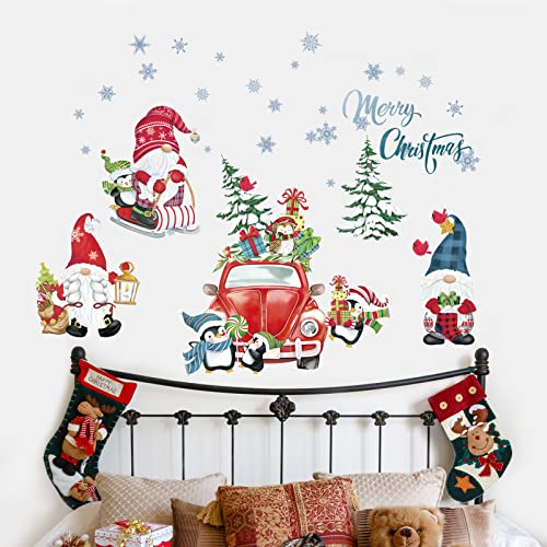 decalmile Christmas Red Car Gnome Window Wall Decals Christmas Trees Winter Wall Stickers Room Door Party Christmas Window Showcase Wall Decorations - Image 3