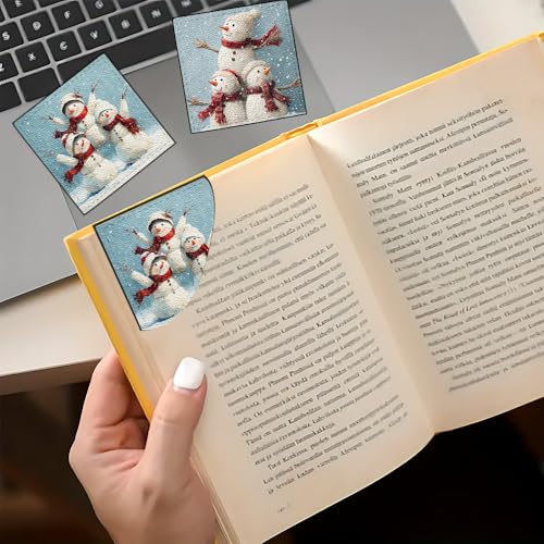 Image of 2Pcs Cute Snowman Family Corner Bookmarks, Handmade PU Leather Page Markers, Vintage Winter Art Stationery Gift for Kids, Teachers, Book Lovers, Aesthetic Reading Accessories 3.54 inch