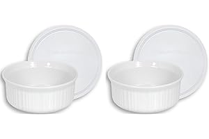 French White 24-Ounce Round Dish with Plastic Covers