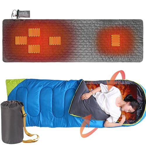 Miuxe Camping Heated Sleeping Bag Pad, USB Battery Powered Heated Blanket, Electric Heating Pad Sleeping Bag Liner Cold Weather, 5 Heating Zones