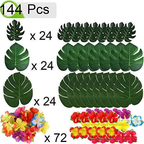 Buy QAQGEAR 132 Pcs Hawaiian Flowers Artificial Leaves 3 Kinds Tropical
