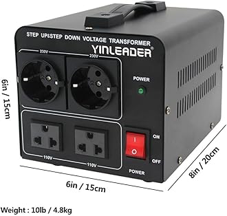 Yinleader 1500W Voltage Converter Transformer, Step Up/Down Converter 110/120V - 220/230/240V with 2 EU Sockets