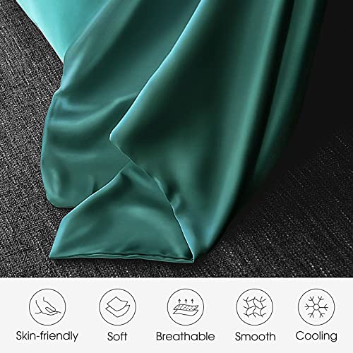 Image of 100% Silk Pillow Cases 2 Pack Queen Size Mulberry Silk Pillowcase for Hair and Skin Set of 2 Highest Grade 6A Silk Soft Breathable with Hidden Zipper, Teal