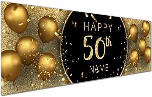 50th Happy Birthday Personalised Birthday Banner | 50th birthday banners | Birthday Decorations Birthday Banners | Black Gold Print| 1 x 6FT Large Banner