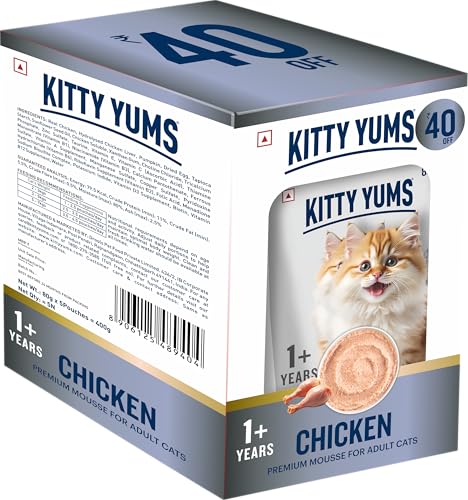 Image of Kitty Yums Adult Cat Wet Mousse 80g(4+1) Pack of 5, 400g | Chicken | Rich in Protein | Promotes Hydration & Easy to Digest | No Artificial Flavours | Packed with Essential Vitamins & Antioxidants