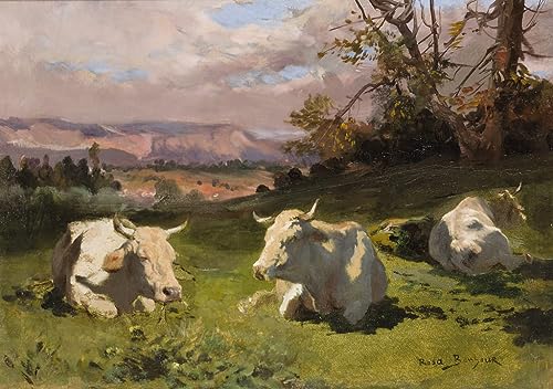 Impression d'affiche Blonde d'Aquitaine au repos par Rosa Bonheur - Toile portrait art 60x90cm