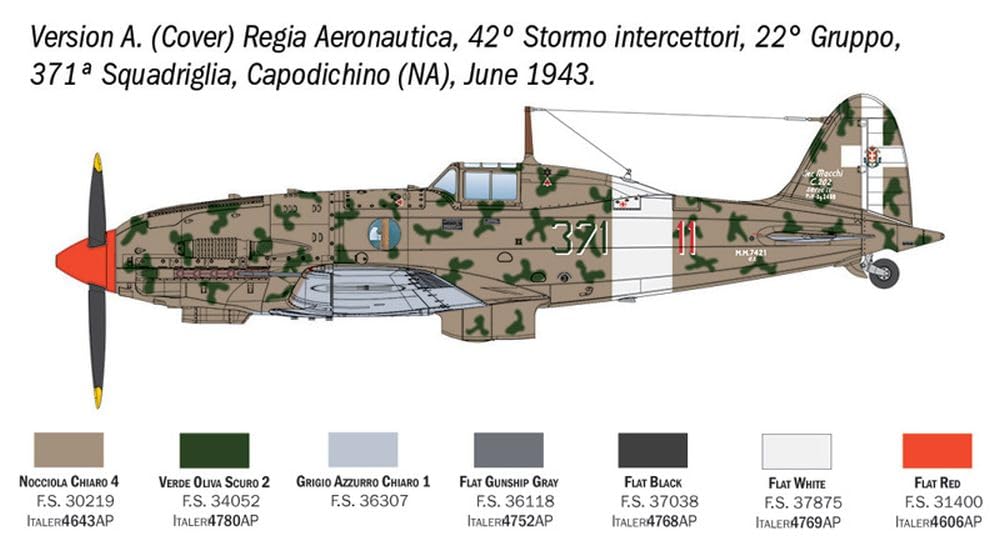 Italeri 2840 Macchi MC.202 Folgore, échelle 1:48, Plastic Model Kit/Maquette en Plastique à Assembler