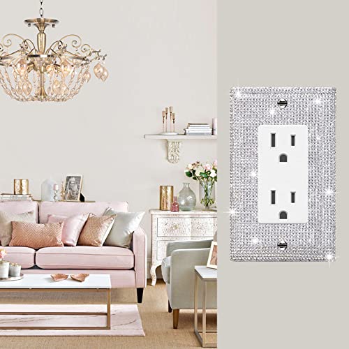 Image of Shiny Silver Rhinestones Outlet Covers Wall Plate Single Toggle Decorative Switch Plates And Outlet Covers Rhinestones Light Switch Cover