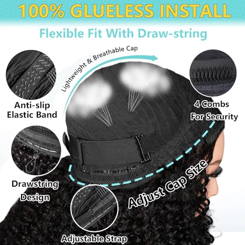 Kinky Curly Human Hair Half Wig 200% Density Glueless Drawstring Wig