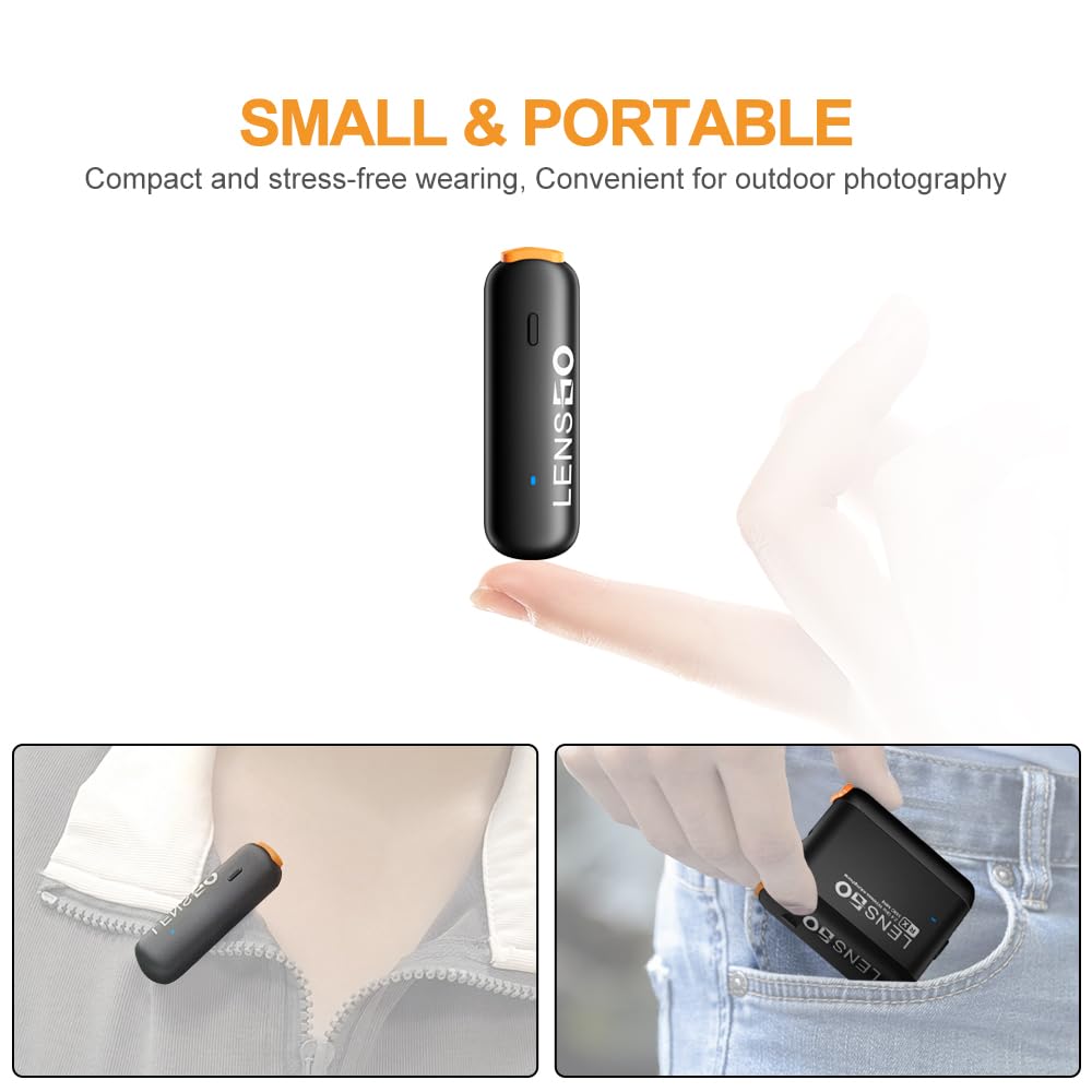 LENSGO Micrófono Lavalier inalámbrico 318mini 2.4G, compacto 2 transmisores y 1 receptor inalámbrico de solapa Lav Mic para cámara de teléfono inteligente, Vlog, YouTube, entrevista, videocámara de