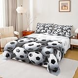 Picture of Erosebridal Soccer Bedding Set Full Boys Ball Games Sports Bed Sheet Set Black White Foootball Bed Sheets for Kids Teens,Geometric Hexagon Honeycomb Fitted Sheet + Flat Sheet + 2 Pillow Cases