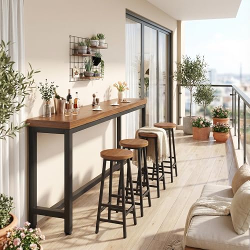 Mesa de bar de desayuno, mesa de pub con marco de metal para el hogar, cocina, comedor, capacidad de 300 kg, escritorio de 42 mm de grosor, almohadillas ajustables, adecuada para desayuno o café