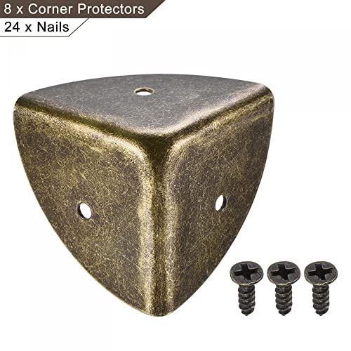 Image of uxcell 40x40x40mm Metal Box Corner Protectors Edge Guard Bronze Tone 8pcs for Table Corners and Desk Corners