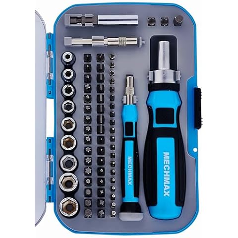 68 Piece MECHMAX Ratcheting Screwdriver Bits & Socket Set, Magnetic Bits with Storage Case for Home, Office, Apartment, Car, Dorm, Back to School, Bike, Electronics Projects, and as A Gift Cover