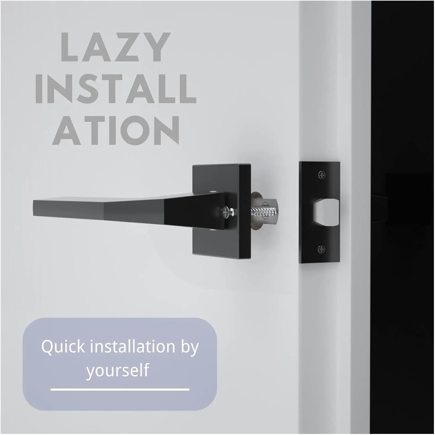 HRAB-233 Matte Black Mute Rectangler Modern Aluminium Door Handle Lock Set(Matte Black Set)