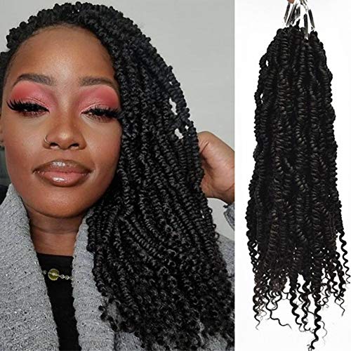 Spring Twist Crochet Hair Soft Curly Ends Pre-twisted Bomb Twist Hair Extensions(14inch,#1B,6pcs)