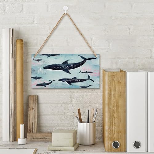 Letrero de madera de ballena personalizado rústico placa rectangular de 9.8x4.9 pulgadas 4