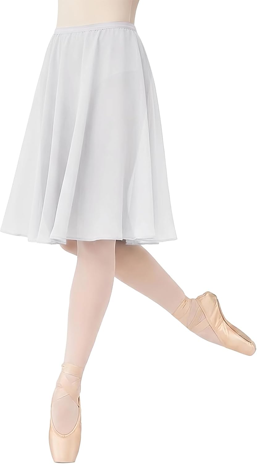 Women’s Ballet Skirt for Dance Rehearsal, Big Hem Practice Skirt with Elastic Waistband, Knee Length