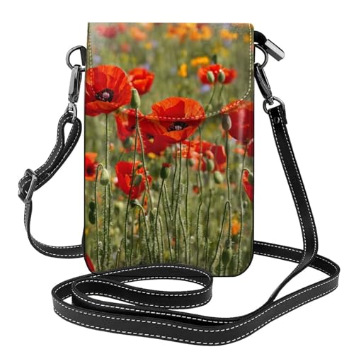 poppy flowers Print Small Crossbody Handbags Adjustable Shoulder Strap for Women Mini Cell Phone Purse