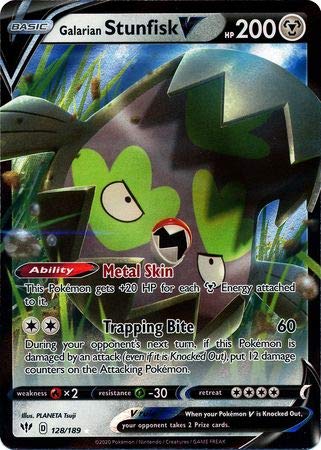 Pokemon Single Card GALARIAN STUNFISK V 128/189 DARKNESS ABLAZE, Multicolor