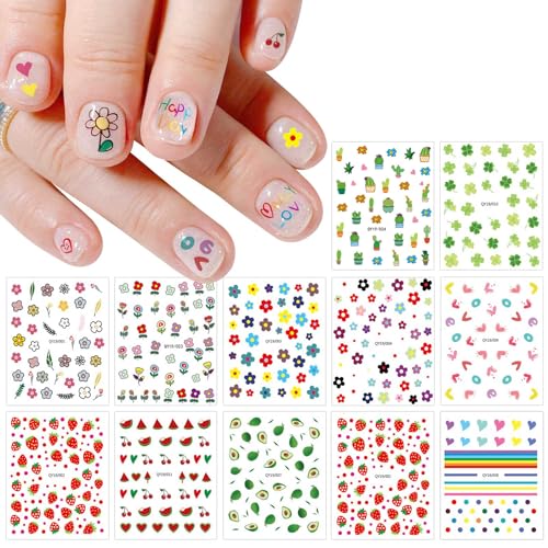 JMEOWIO Niñas Lindas Pegatinas Para Uñas 14 Hojas Autoadesiva Nail Art Stickers Decoración