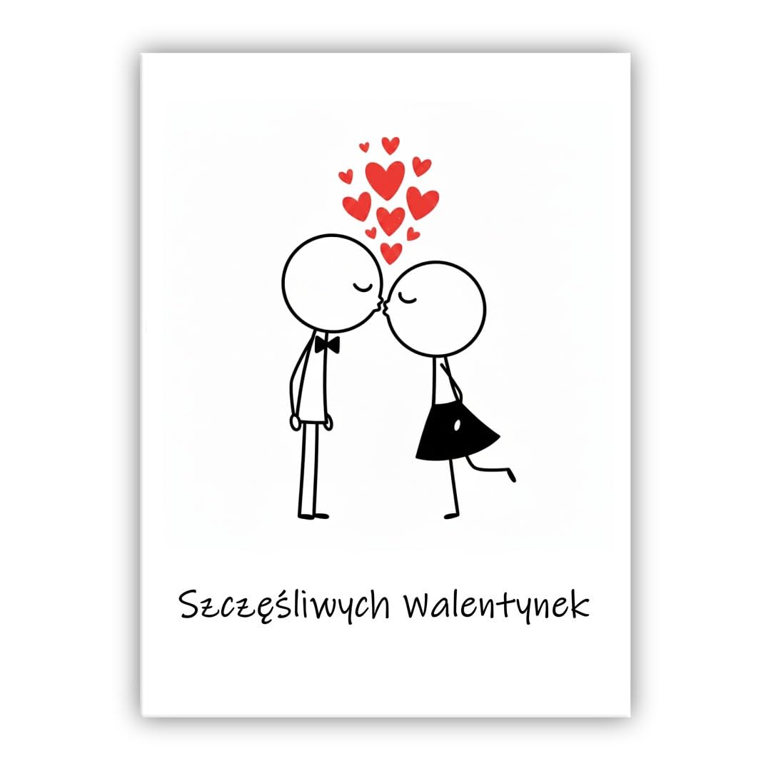 Multilingual Valentine’s Day Card – Cute Couple – Romantic Valentines Greeting Card for Husband, Wife, Boyfriend, Girlfriend (• Polish: Wszystkiego najlepszego z okazji Walentynek) — image 1