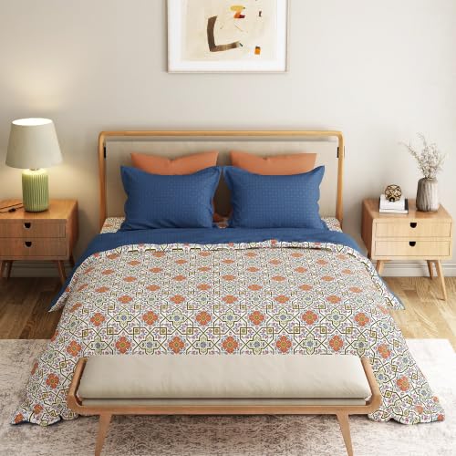 Image of Mytrident Bedsheet for Double Bed King Size |108 inch x 108 inch | Flourish Red | 120 TC Flatsheet with 2 Pillow Covers| 100% Cotton Bedsheet for King Size Bed | Everyday Collection