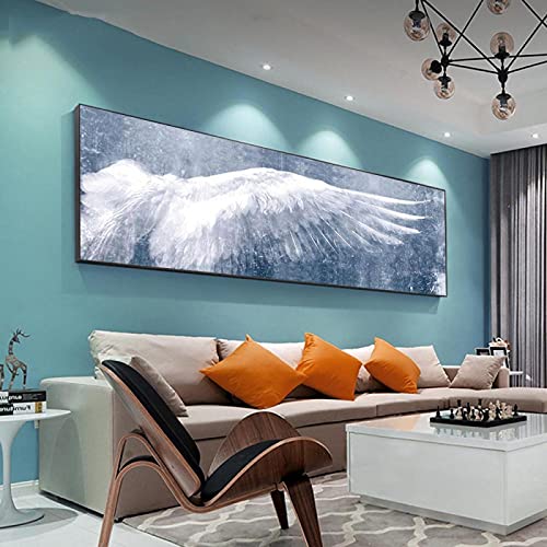 Toile de salon ailes de plume vintage noir et blanc deco murale 30x80cm