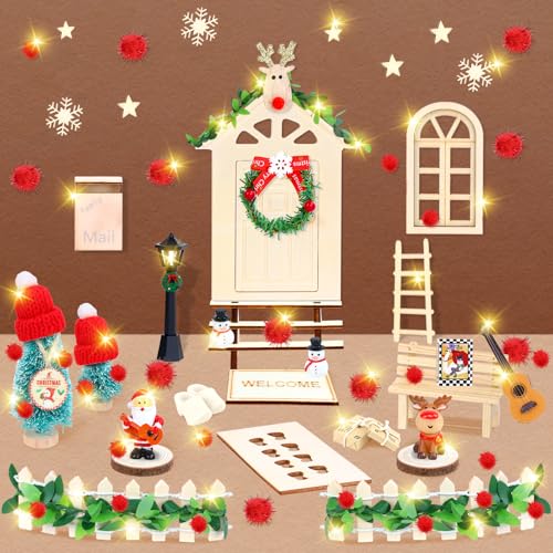 FHzytg Wichteltür Set mit Licht, Weihnachtsdeko Elfentür, Zauberhafte...