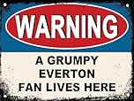 Everton Gifts for Men - or Boys Funny Football Grumpy Fan Lives Here Metal Sign, Mens Metal Poster for Dads FC Man Cave or Home Bar Signs