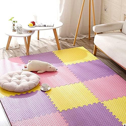 JLCPKids foam floor mats, Thickened 2.5 cm design baby interlocking floor mats waterproof Foam Puzzle Play Mats for Children's Room Décor,Easy to clean,beige+purple+yellow,16pcs