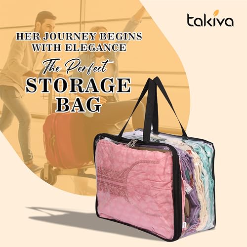 Image of TAKIVA Transparent Multipurpose Storage Bag | Saree Cover Bag with Zip for Storing Clothes, Suits, Undergarments, wedding packing | Wardrobe organising (Large, Pack of 4)