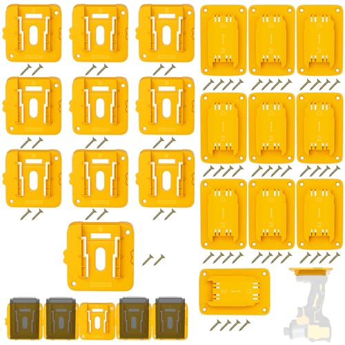 20 Packs Tool Holder and Battery Mount Holder for Dewalt 20V, 10 Pack Battery Mounts Dock Rack Fit for 20V/60V Batteries, 10 Pack Drill Tool Hangers Organizer, for Garage/Workshop Storage(w/60 Screws)