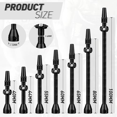 Image of BWSHLF Tubeless Presta Valve Stem 40 /44 /55 /60 /65 /70 /80 /100 mm, Super Light Alloy Presta Valve Stem Kit with Valve Core Remover Tool and Valve Stem Caps - Multiple Color and Size Options(Pair)