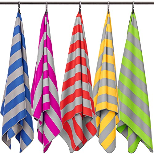 Fit-Flip Strandhandtuch XXL 200x90cm / Dunkelblau - Grau gestreift- schnell trocknendes Handtuch, Badetuch Marke, badetücher blau, Handtuch blau gestreift