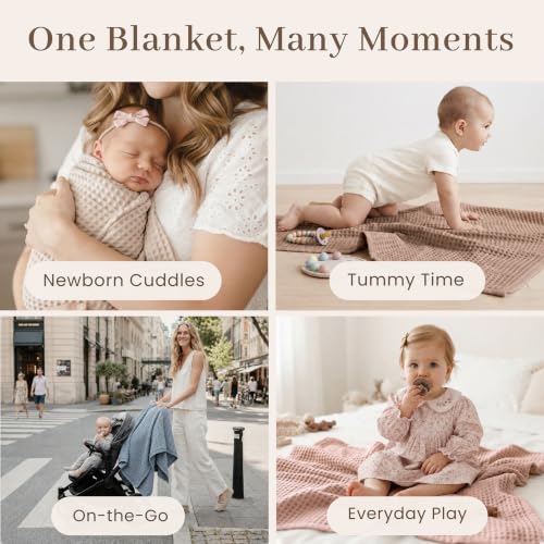 Image of Konssy Waffle Baby Blanket for Boys & Girls, Soft Newborn Swaddle Blanket | Waffle Knit, Cozy Crib Blanket Neutral for Nursery, Stroller & Toddler Bed, Machine Washable, 43 inch x 43 inch(Pink)