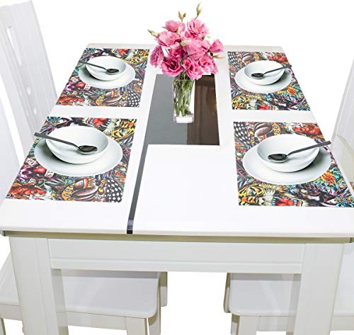 Visesunny Tiger Tattoo Animal Placemat Table Mat Desktop Decoration Placemats Set Of 4 Non Slip Stain Heat Resistant For Dining Home Kitchen Indoor 12X18 In #TOP3