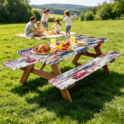 Mantel elástico de 6 pies con fundas para mesa rectangular de picnic y jardín 8