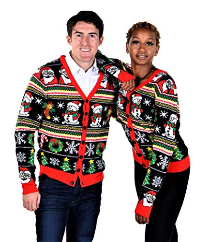 SoCal Look Men's Santa Snowman Ugly Christmas Sweater Cardigan 2XL