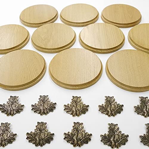 GTK Oferta 10 placas de cuña redondas de roble claro AF 15 cm tabla cuña, tabla de especias, cartel para trofeos con 10 hojas de roble