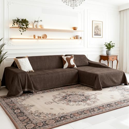 Image of MEETSKY Sectional Couch Covers Chenille 2 Pieces Couch Covers for L Shape Sofa Cover Washable, Sofa Throw Cover for 2-3 Cushion Couch, Sofa Slipcover for Dogs (71"x118"+71"x118", Dark Chocolate)