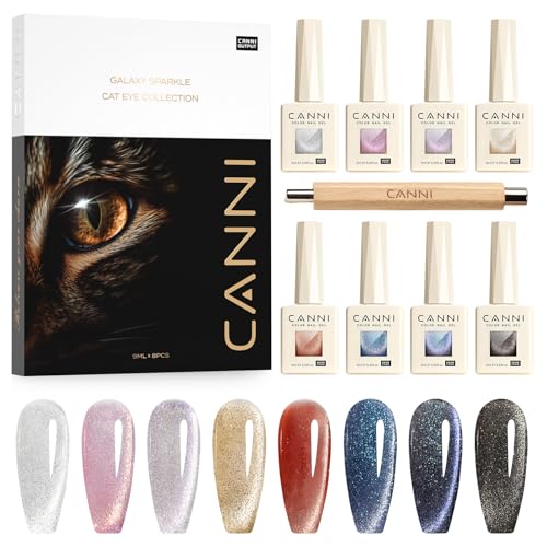 CANNI 8 Pcs 9 ML Cat Eye Gel Nail Polish Set, Jelly Pink Red Purp...