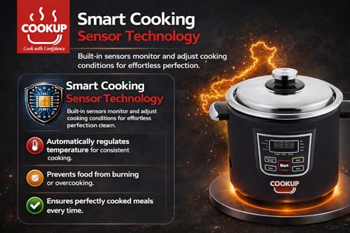 Image of Cookup 1.8 Litres Digital /Multipurpose Electric Rice Cooker | Stainless Steel Cooking Pot | Stainless Steel Steamer | 11Multi Purpose Functions | Delay Timer | 700- Watt (BLACK, 1 POT)