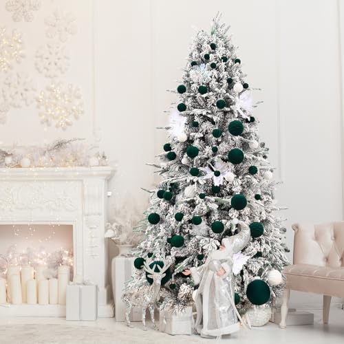 Velvet Christmas Ball Ornaments - 46pcs Flocked Christmas Tree Decorations Set Assorted Shatterproof Hanging Ornaments with Loop for Xmas Holiday Home Decor, 3 Sizes (Dark Green) - image 6