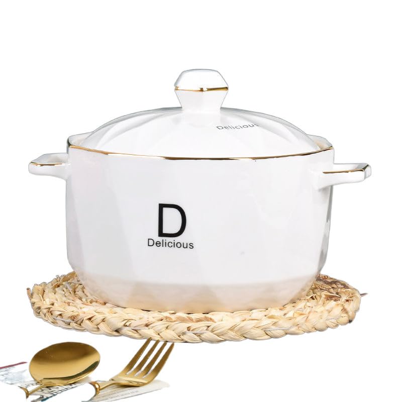 La Mejor Recopilación de Sopero los mejores 5. 41 CVQWRJH Sopera de Cerámica con Tapa, Olla de Sopa de Porcelana Blanca con Tapa de Vidrio, Soperas Cubiertas de Cerámica