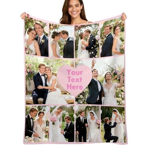 Custom4U Custom Photo Blanket with Text Heart Blanket Personalized Blankets for Adults Kids Couples Gifts Christmas Blankets Women Gifts Anniversary Birthday Wedding 10 Photos-2
