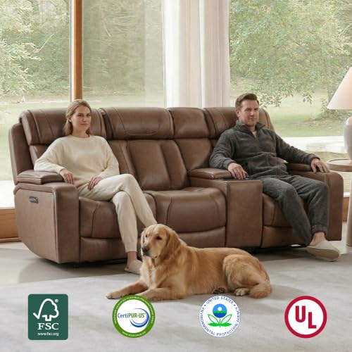 Image of Watson & Whitely Power Reclining Sofa 3-Seat with Console, Cafe Brown